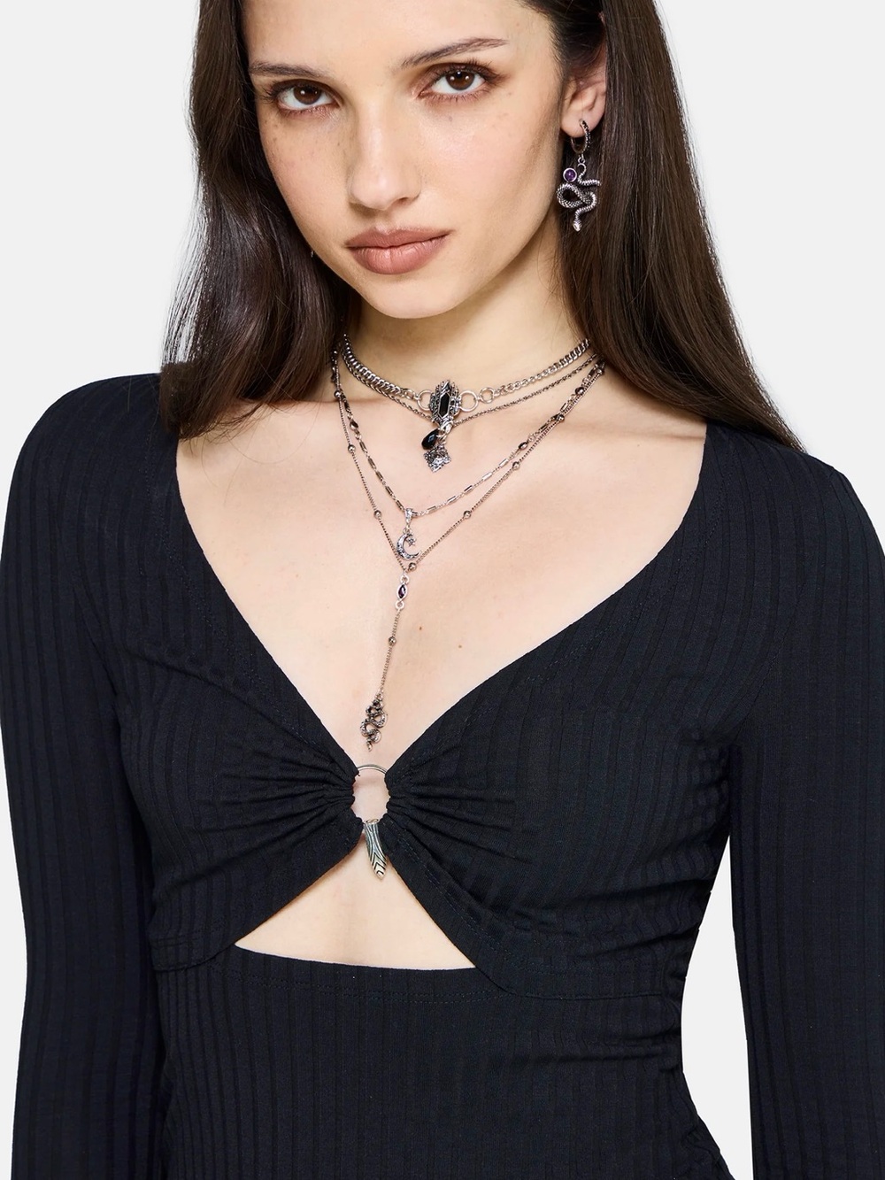 Dolls Kill DISTURBIA Eastwick Cutout Ribbed Long Sleeve Top Size 14 NWT